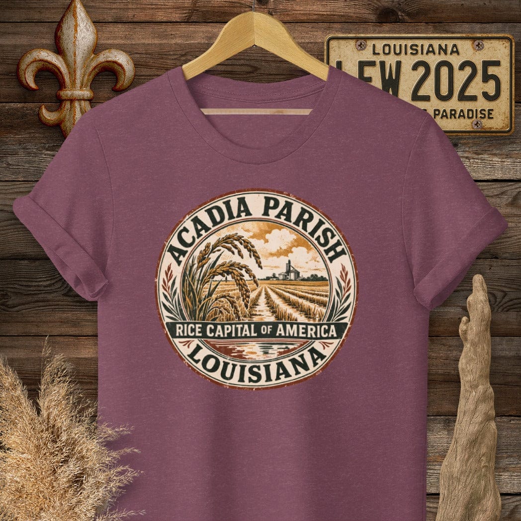 S / Heather Maroon Louisiana Acadia Parish T-Shirt by Laissez Faire Wear