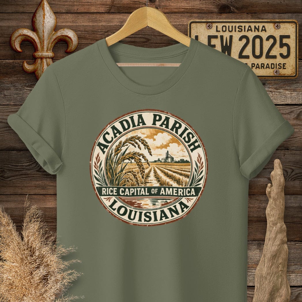 S / Military Green Louisiana Acadia Parish T-Shirt by Laissez Faire Wear