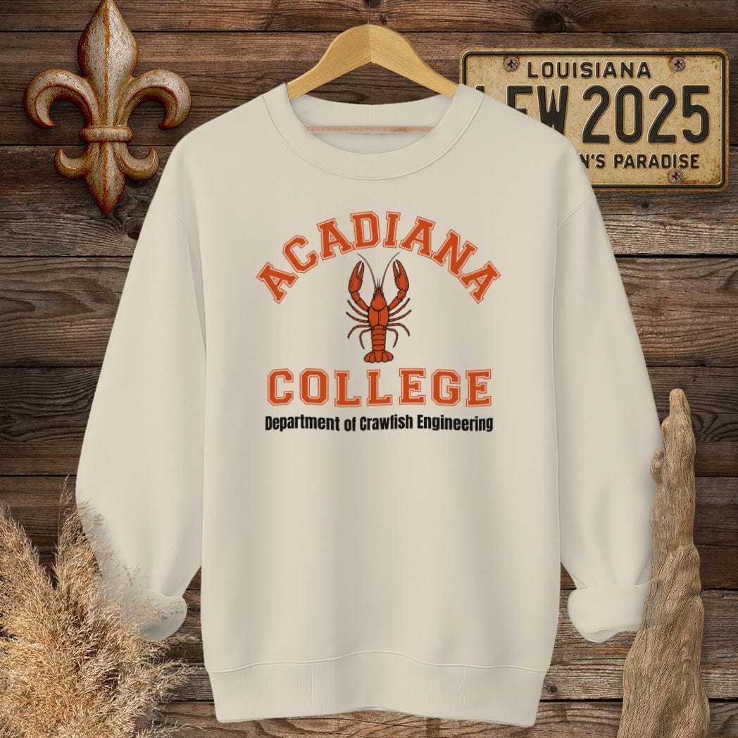 S / Sand Louisiana Acadiana College - Dept of Crawfish Engineering Sweatshirt by Laissez Faire Wear