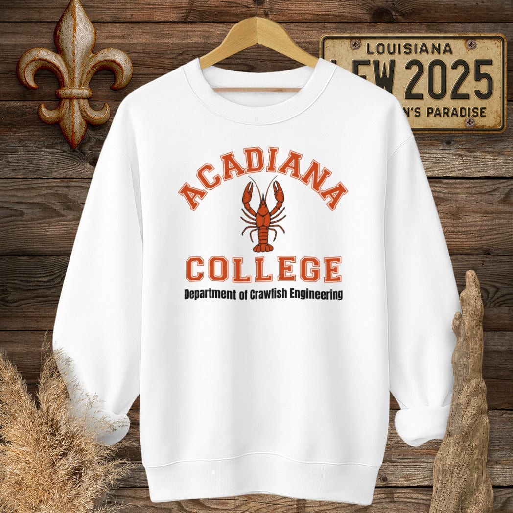 S / White Louisiana Acadiana College - Dept of Crawfish Engineering Sweatshirt by Laissez Faire Wear