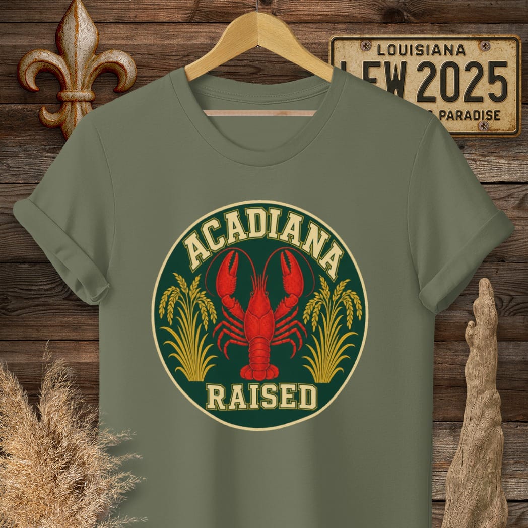 S / Military Green Louisiana Acadiana Raised T-Shirt by Laissez Faire Wear