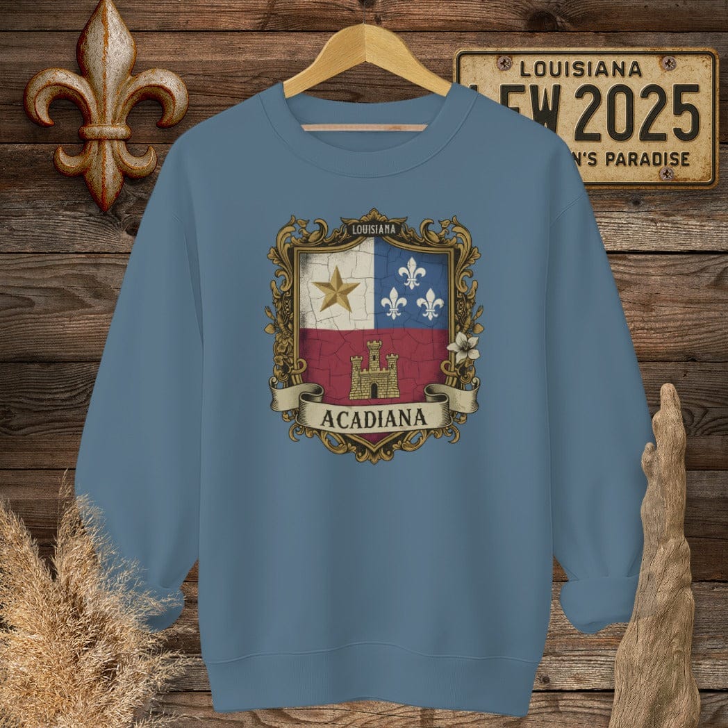 S / Indigo Blue Louisiana Acadiana Shield Sweatshirt by Laissez Faire Wear