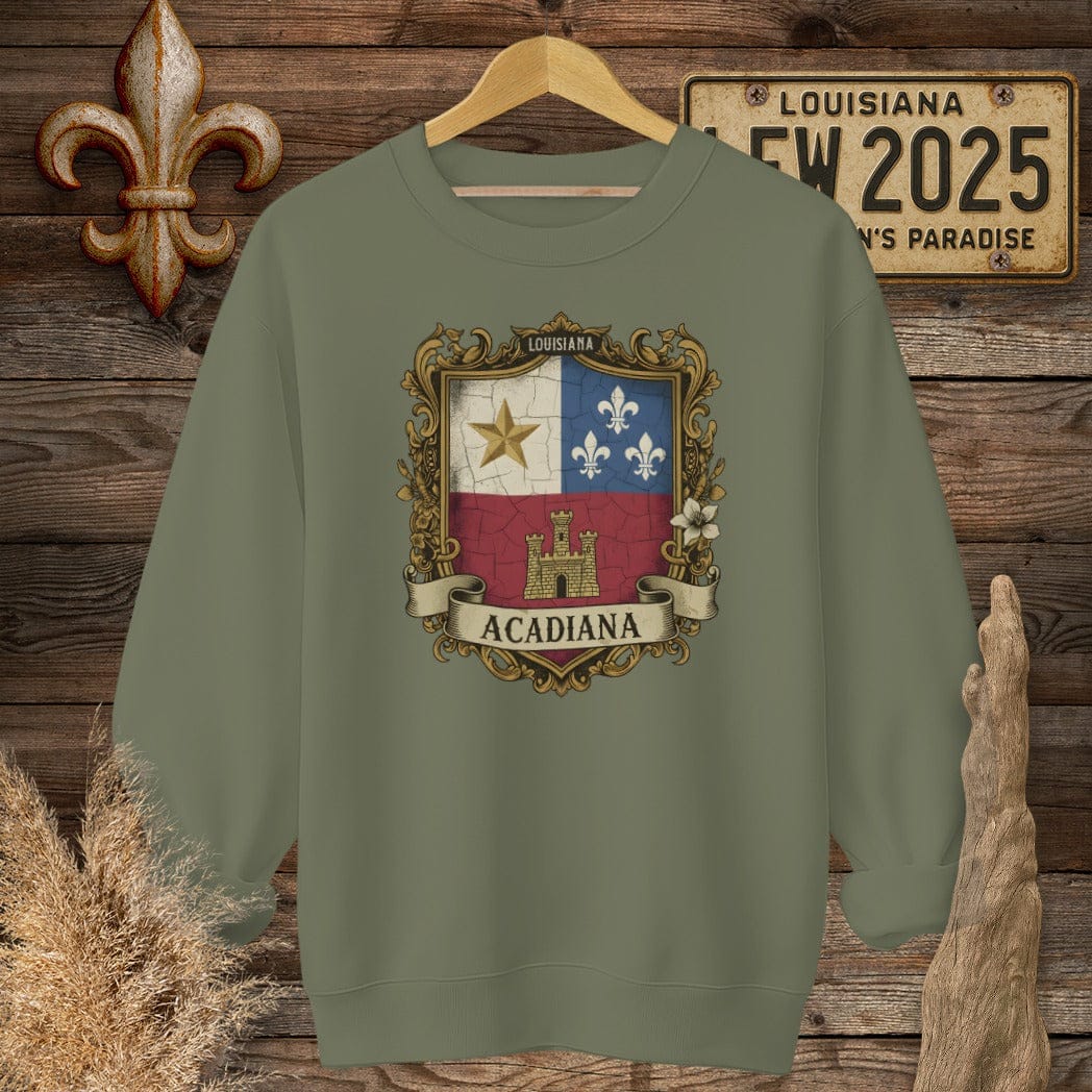 S / Military Green Louisiana Acadiana Shield Sweatshirt by Laissez Faire Wear