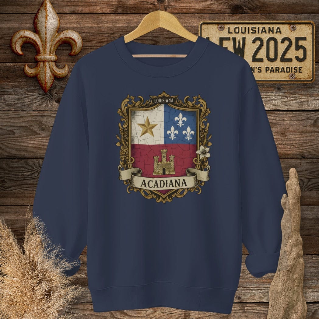 S / Navy Louisiana Acadiana Shield Sweatshirt by Laissez Faire Wear