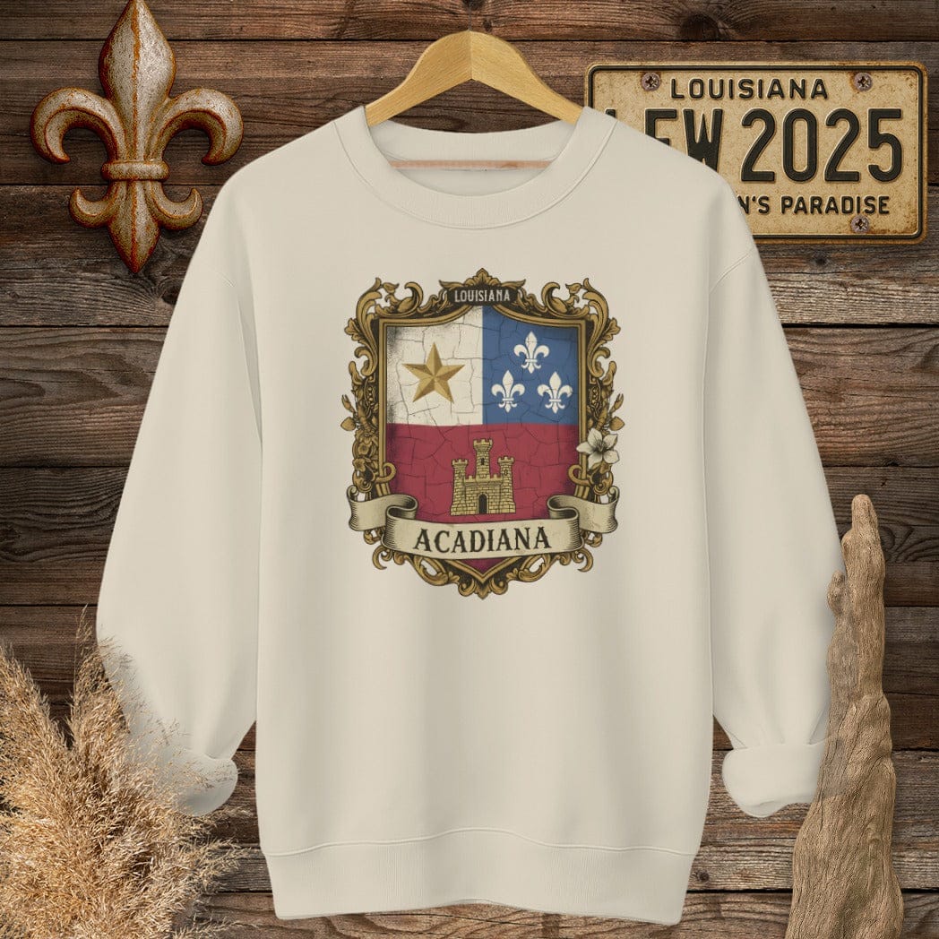 S / Sand Louisiana Acadiana Shield Sweatshirt by Laissez Faire Wear