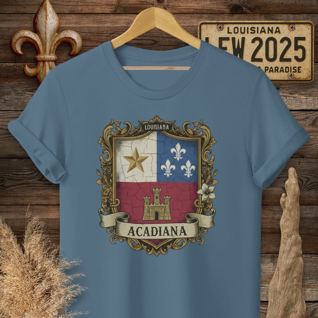 S / Indigo Blue Louisiana Acadiana Shield T-Shirt by Laissez Faire Wear