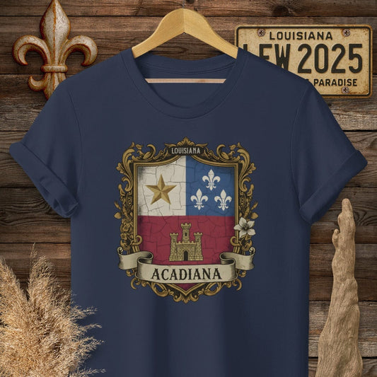 S / Navy Louisiana Acadiana Shield T-Shirt by Laissez Faire Wear
