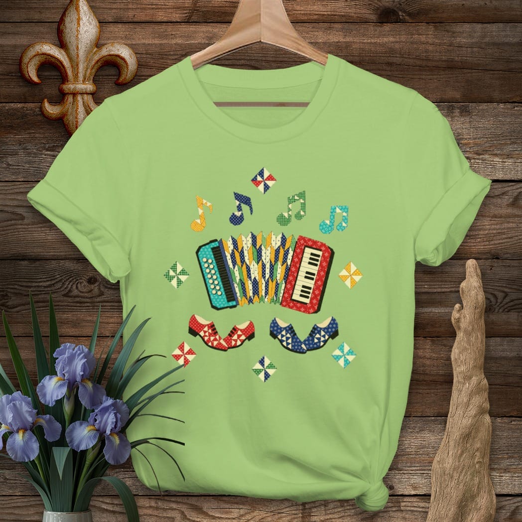 S / Lime Louisiana Accordion Quilt Dance T-Shirt by Laissez Faire Wear