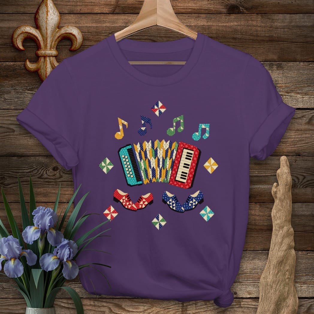 S / Purple Louisiana Accordion Quilt Dance T-Shirt by Laissez Faire Wear