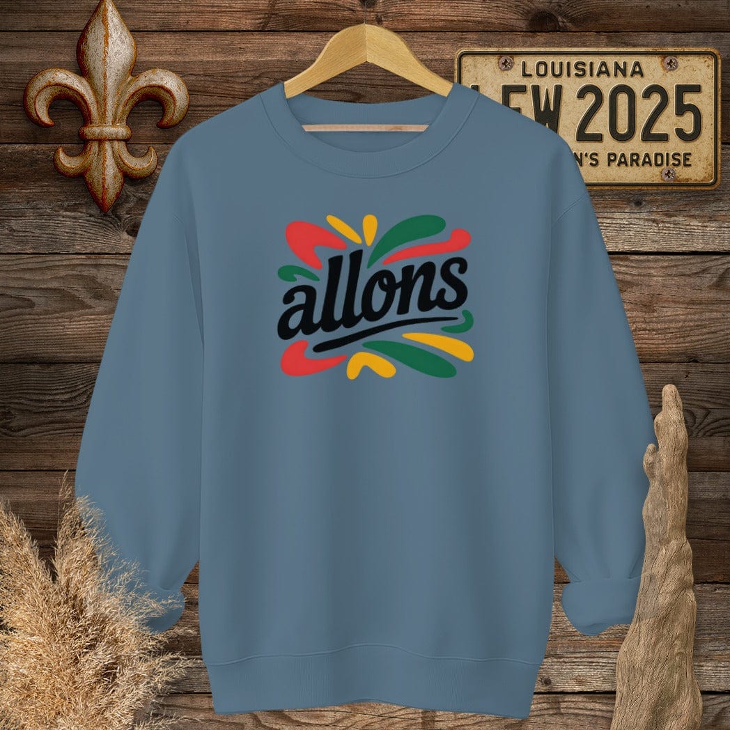S / Indigo Blue Louisiana Allons Cajun French Sweatshirt by Laissez Faire Wear