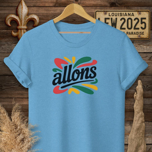 S / Heather Sapphire Louisiana Allons Cajun French T-Shirt by Laissez Faire Wear