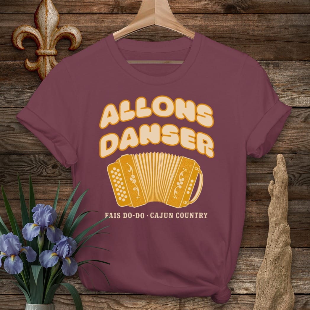 S / Maroon Louisiana Allons Danser T-Shirt by Laissez Faire Wear