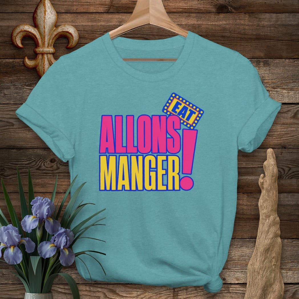 S / Heather Galapagos Blue Louisiana Allons Manger! T-Shirt by Laissez Faire Wear