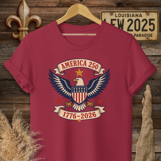 S / Cardinal Red Louisiana America 250 Eagle T-Shirt by Laissez Faire Wear