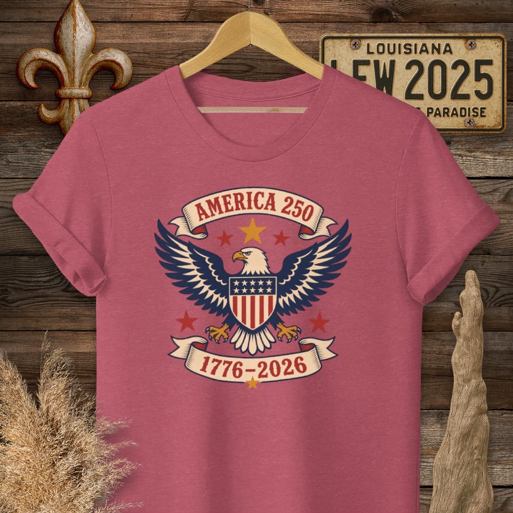 S / Heather Cardinal Louisiana America 250 Eagle T-Shirt by Laissez Faire Wear