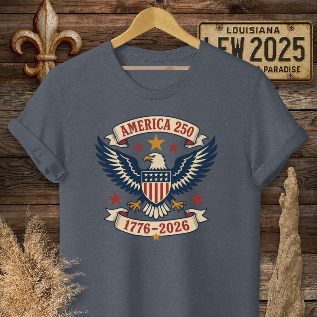 S / Heather Navy Louisiana America 250 Eagle T-Shirt by Laissez Faire Wear