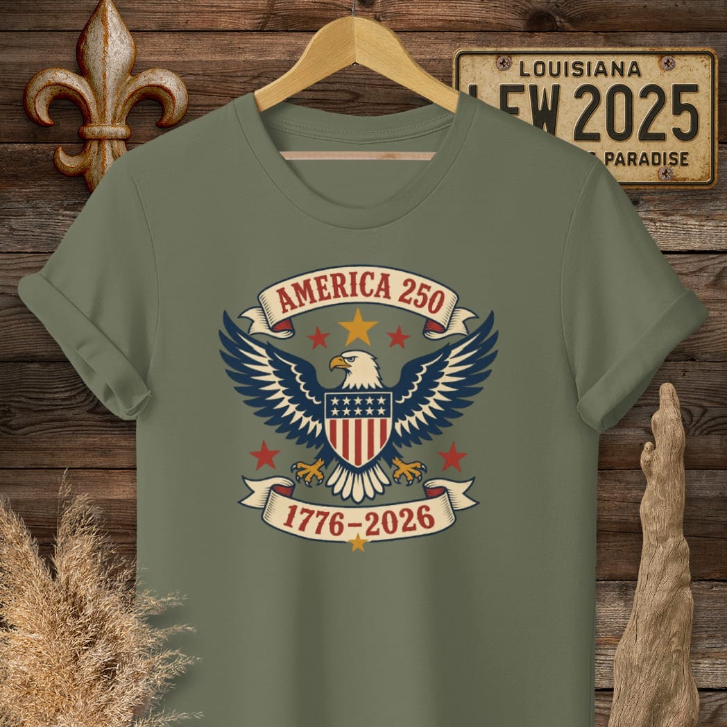S / Military Green Louisiana America 250 Eagle T-Shirt by Laissez Faire Wear