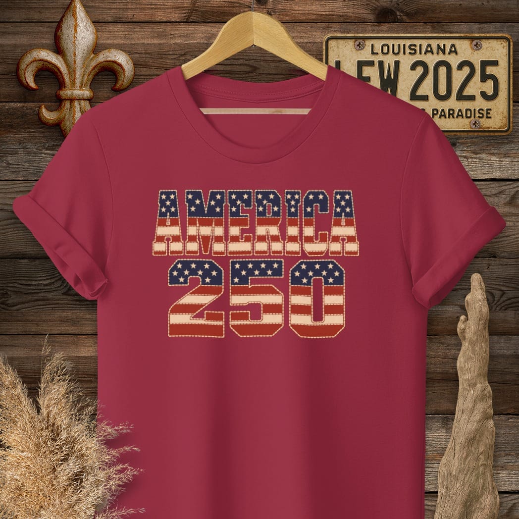 S / Cardinal Red Louisiana America 250 T-Shirt by Laissez Faire Wear
