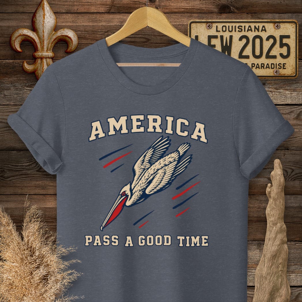 Heather Navy / S Louisiana America, Pass a Good Time T-Shirt by Laissez Faire Wear