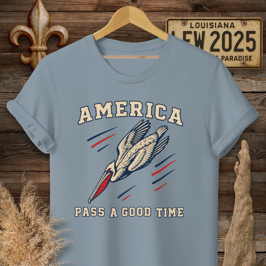 Stone Blue / S Louisiana America, Pass a Good Time T-Shirt by Laissez Faire Wear