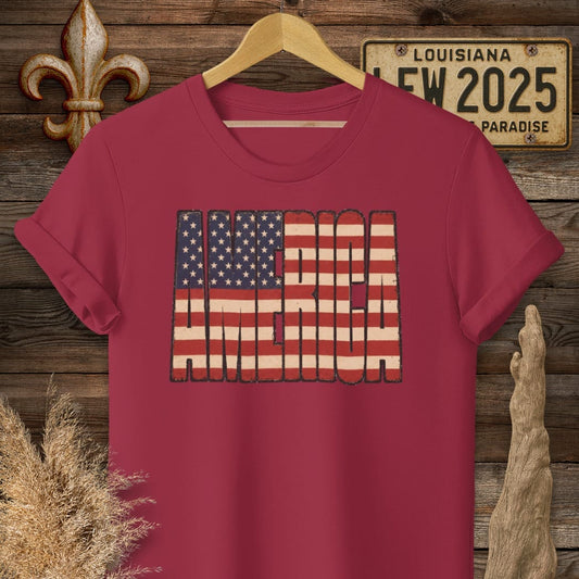 S / Cardinal Red Louisiana America T-Shirt by Laissez Faire Wear
