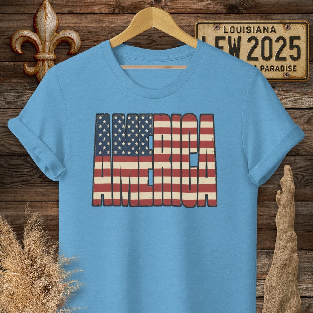 S / Heather Sapphire Louisiana America T-Shirt by Laissez Faire Wear