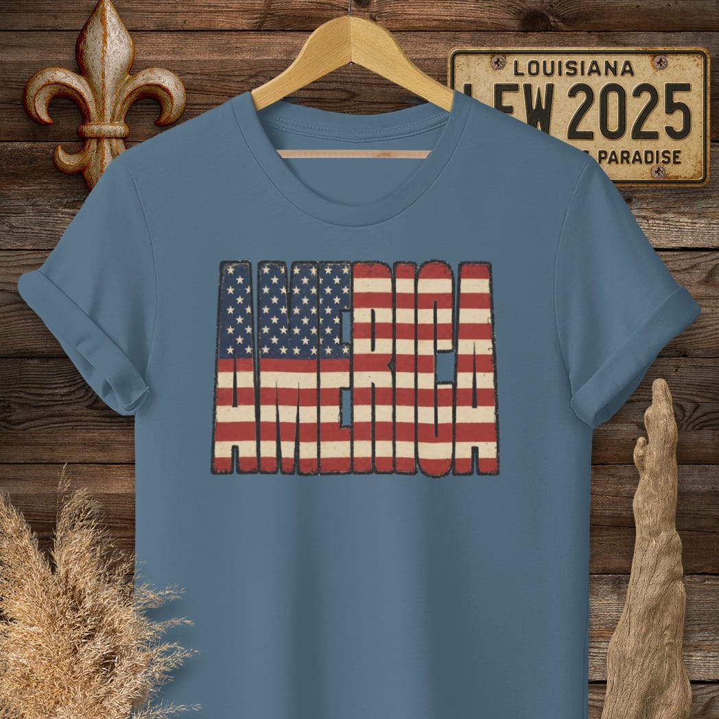 S / Indigo Blue Louisiana America T-Shirt by Laissez Faire Wear