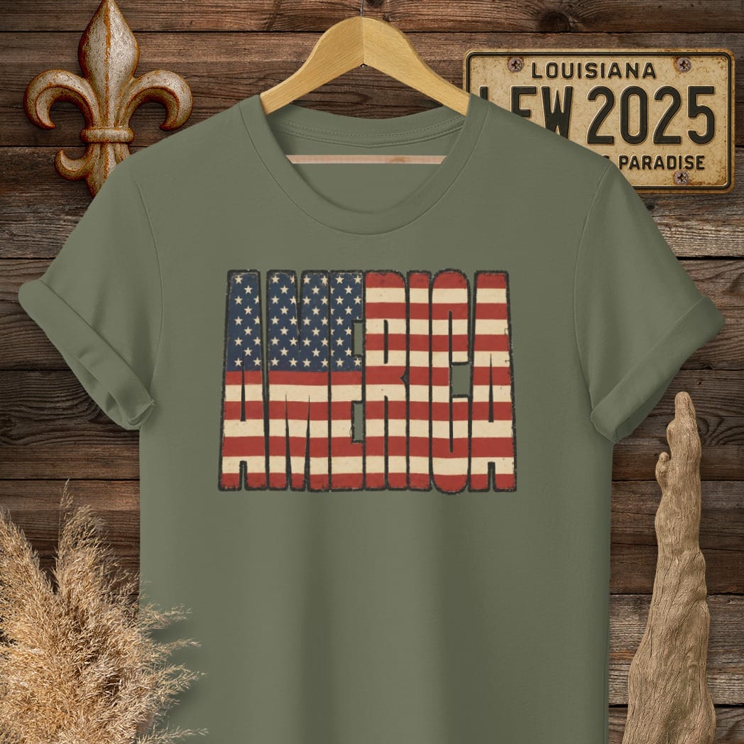 S / Military Green Louisiana America T-Shirt by Laissez Faire Wear