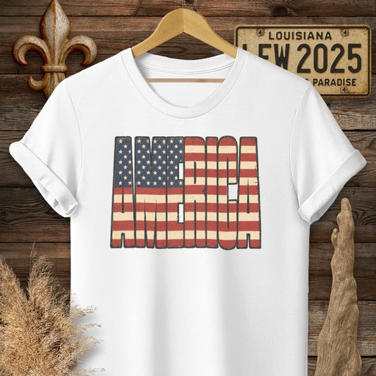 S / White Louisiana America T-Shirt by Laissez Faire Wear