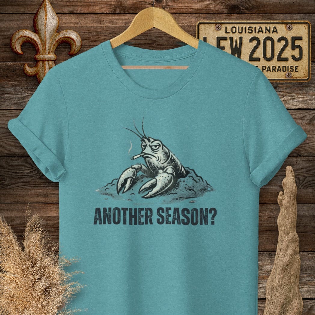S / Heather Galapagos Blue Louisiana Another Crawfish Season T-Shirt by Laissez Faire Wear