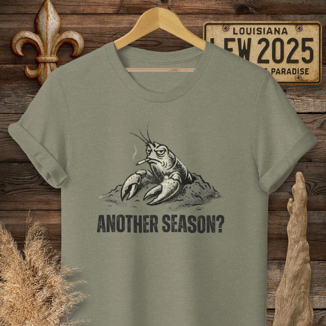 S / Heather Military Green Louisiana Another Crawfish Season T-Shirt by Laissez Faire Wear