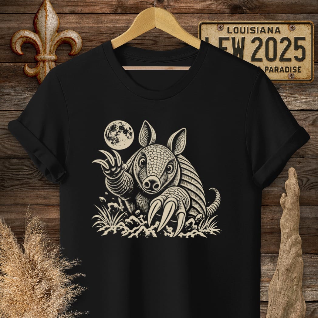 S / Black Louisiana Armadillo Attack T-Shirt by Laissez Faire Wear