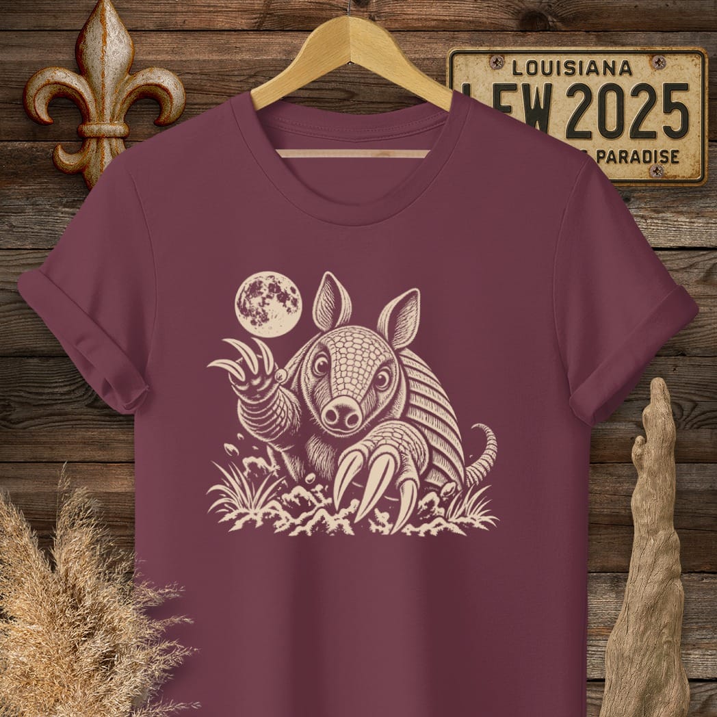 S / Maroon Louisiana Armadillo Attack T-Shirt by Laissez Faire Wear