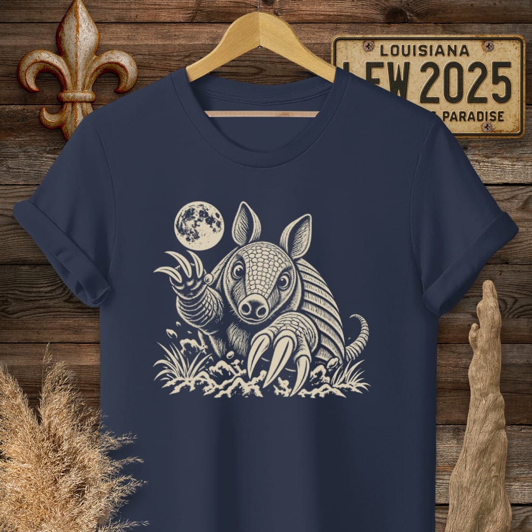 S / Navy Louisiana Armadillo Attack T-Shirt by Laissez Faire Wear