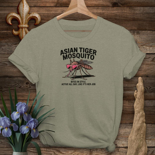 S / Heather Military Green Louisiana Asian Tiger Mosquito T-Shirt by Laissez Faire Wear