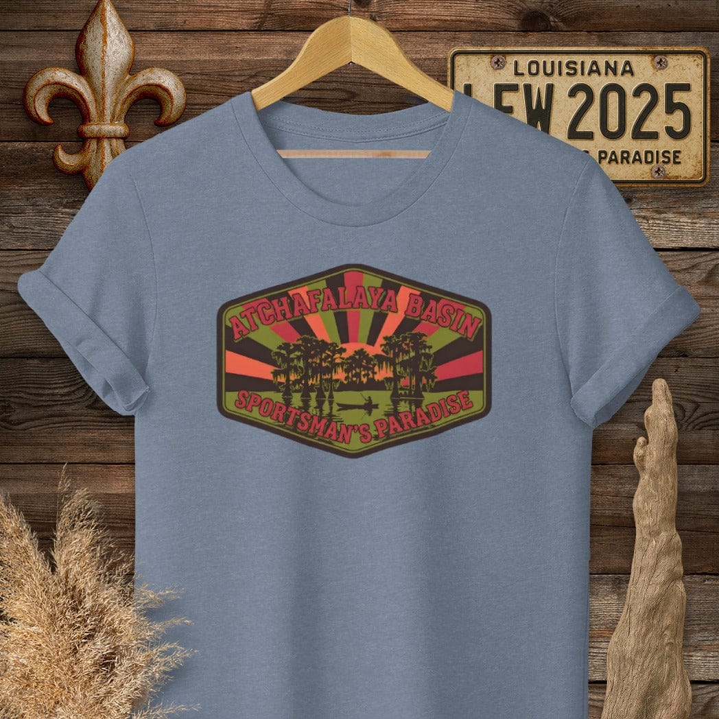 S / Heather Indigo Louisiana Atchafalaya Basin T-Shirt by Laissez Faire Wear