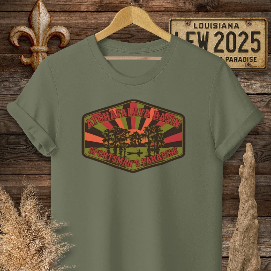 S / Military Green Louisiana Atchafalaya Basin T-Shirt by Laissez Faire Wear