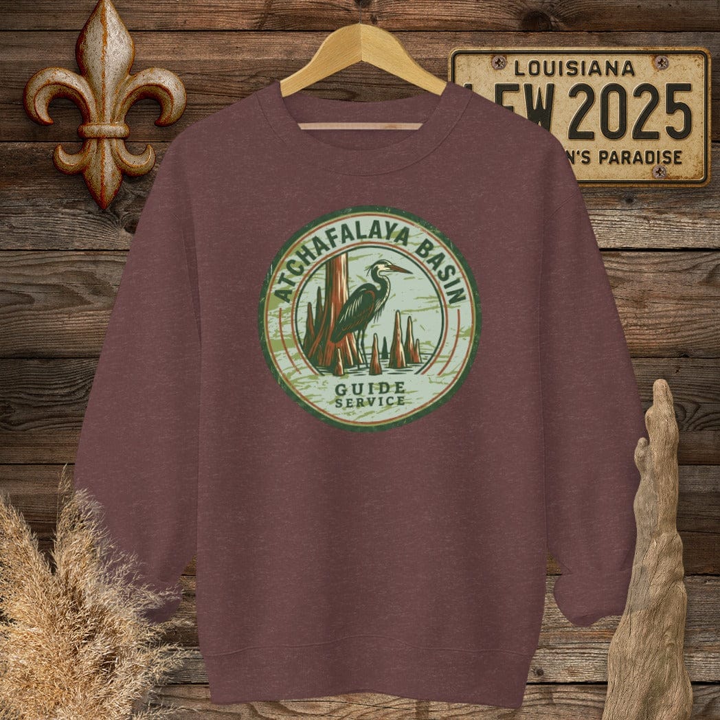 S / Heather Sport Dark Maroon Louisiana Atchafalaya Guide Service Sweatshirt by Laissez Faire Wear