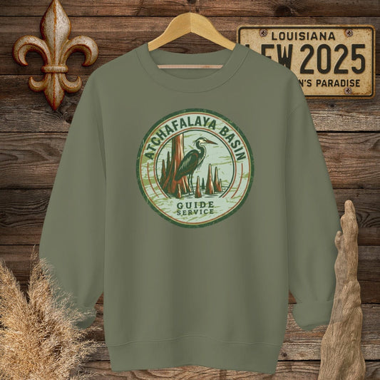 S / Military Green Louisiana Atchafalaya Guide Service Sweatshirt by Laissez Faire Wear