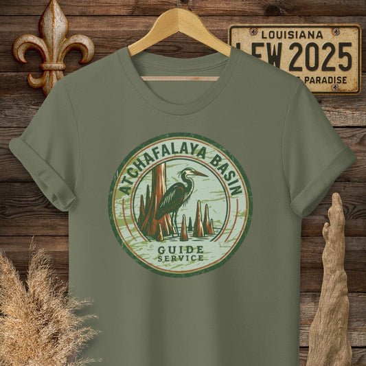 S / Military Green Louisiana Atchafalaya Guide Service T-Shirt by Laissez Faire Wear