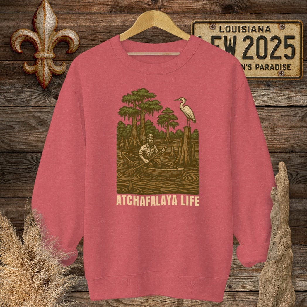 S / Heather Scarlet Red Louisiana Atchafalaya Life Sweatshirt by Laissez Faire Wear
