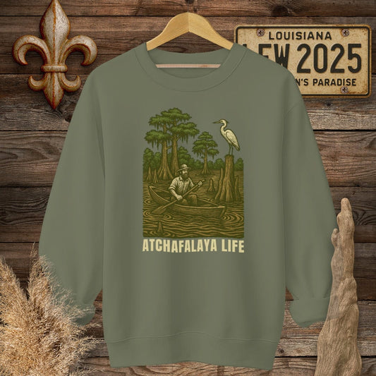 S / Military Green Louisiana Atchafalaya Life Sweatshirt by Laissez Faire Wear