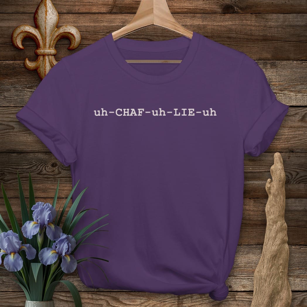 S / Purple Louisiana Atchafalaya Pronunciation T-Shirt by Laissez Faire Wear