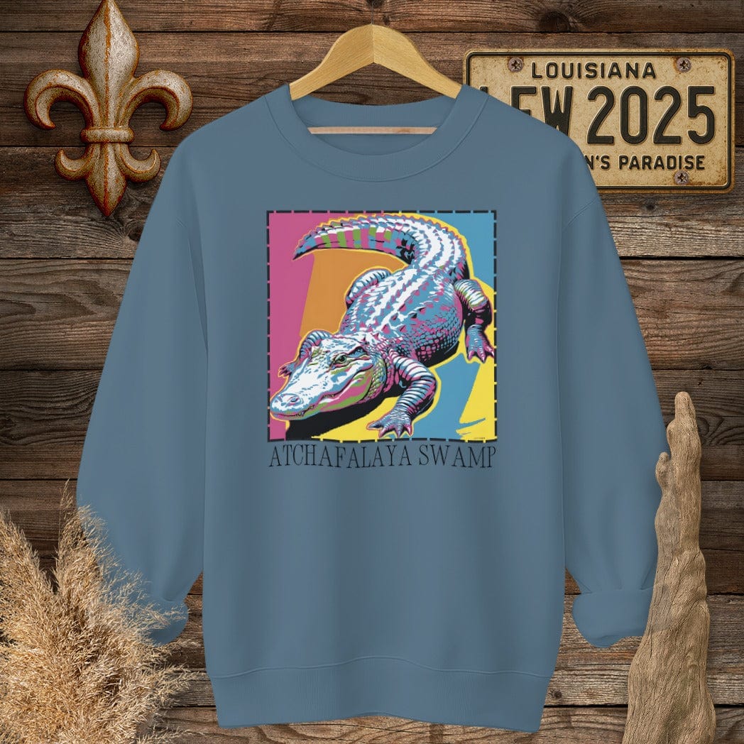 S / Indigo Blue Louisiana Atchafalaya Swamp Sweatshirt by Laissez Faire Wear