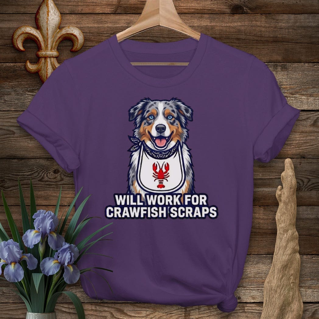 S / Purple Louisiana Aussie Crawfish Scraps T-Shirt by Laissez Faire Wear