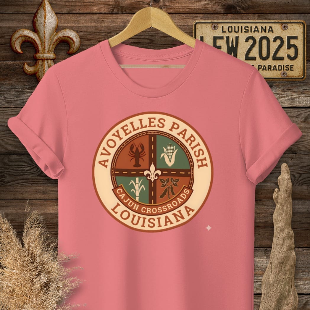 S / Coral Silk Louisiana Avoyelles Parish T-Shirt by Laissez Faire Wear