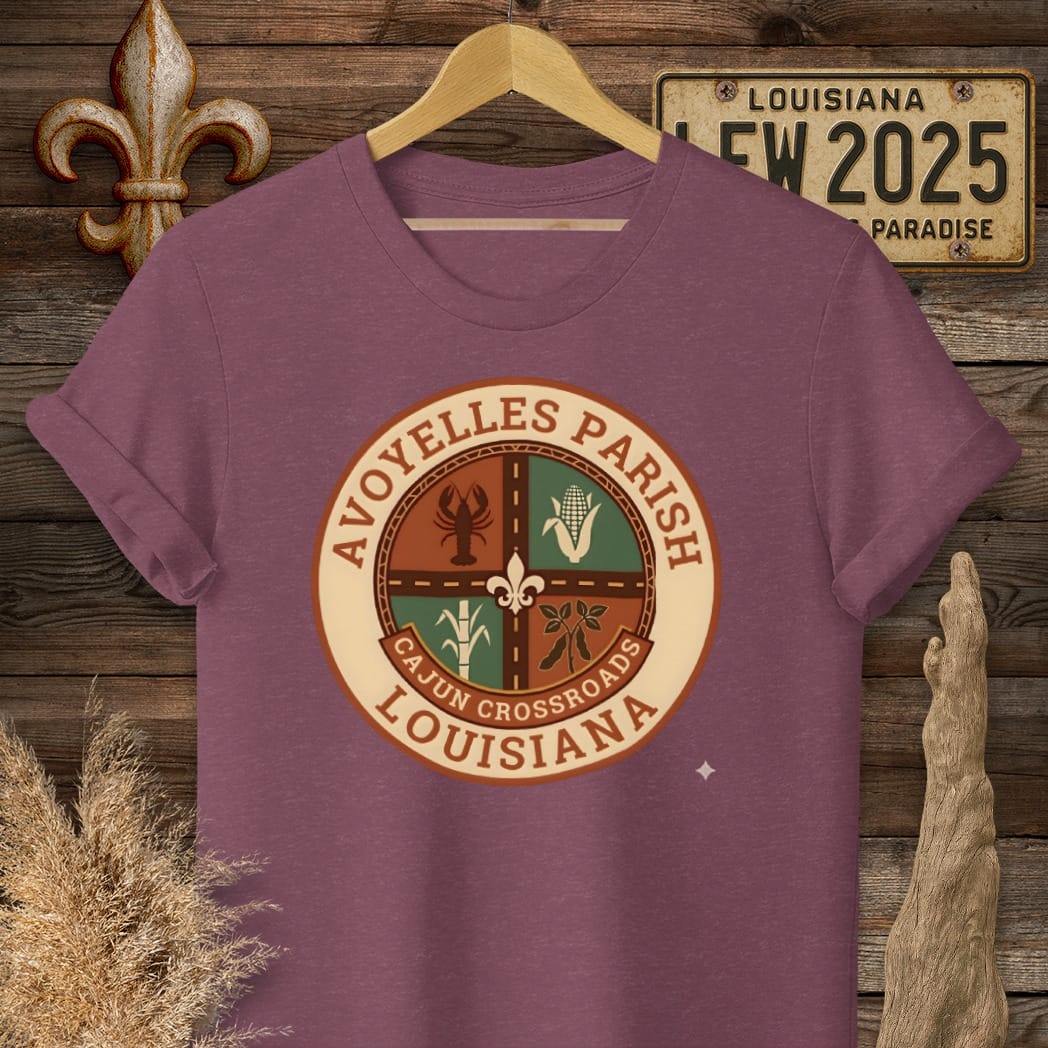S / Heather Maroon Louisiana Avoyelles Parish T-Shirt by Laissez Faire Wear