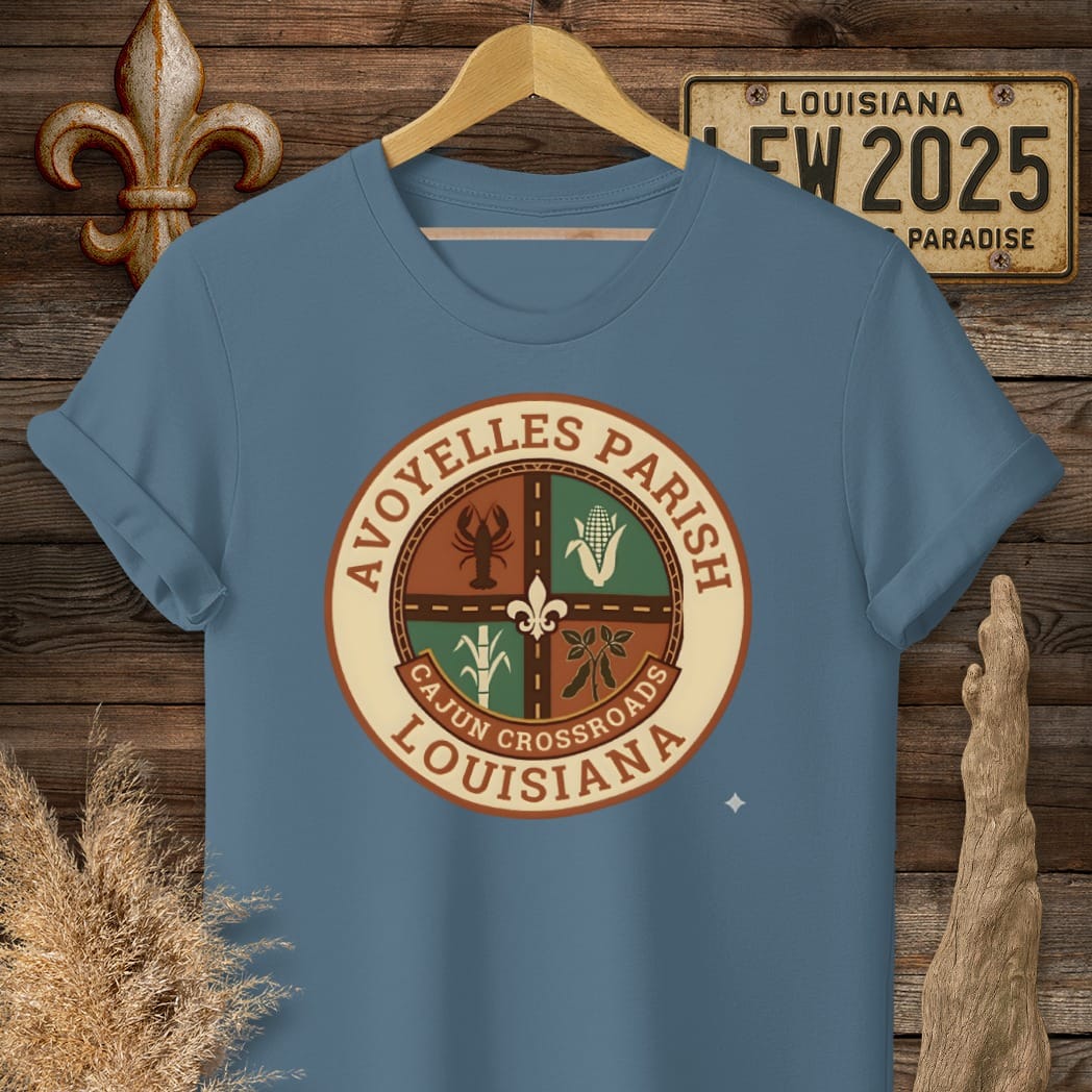 S / Indigo Blue Louisiana Avoyelles Parish T-Shirt by Laissez Faire Wear