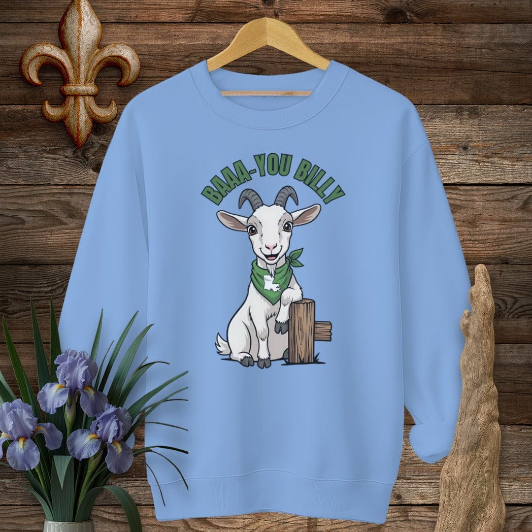 S / Carolina Blue Louisiana Baaa-you Billy Farm Sweatshirt by Laissez Faire Wear