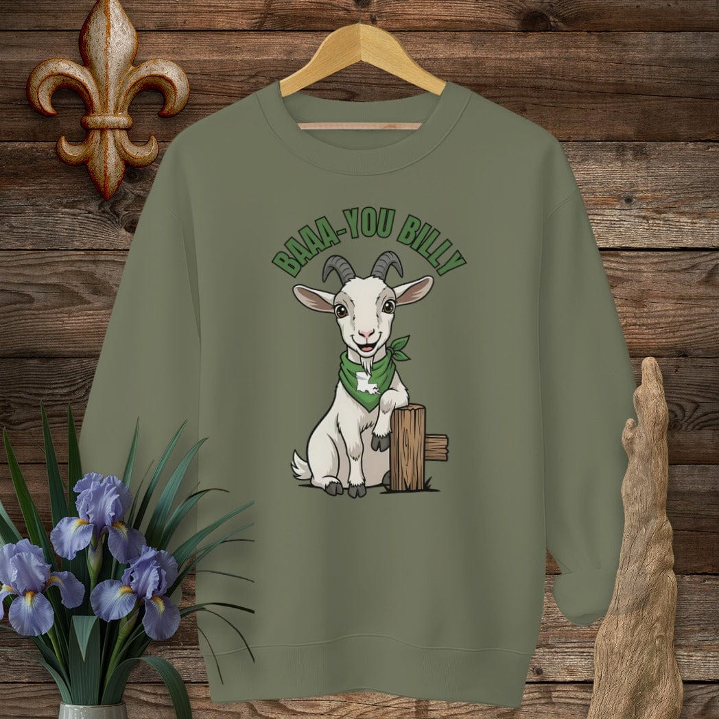 S / Military Green Louisiana Baaa-you Billy Farm Sweatshirt by Laissez Faire Wear